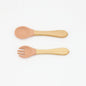 Baby Food Grade Wooden Handles Silicone Spoon Fork Cutlery