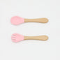 Baby Food Grade Wooden Handles Silicone Spoon Fork Cutlery